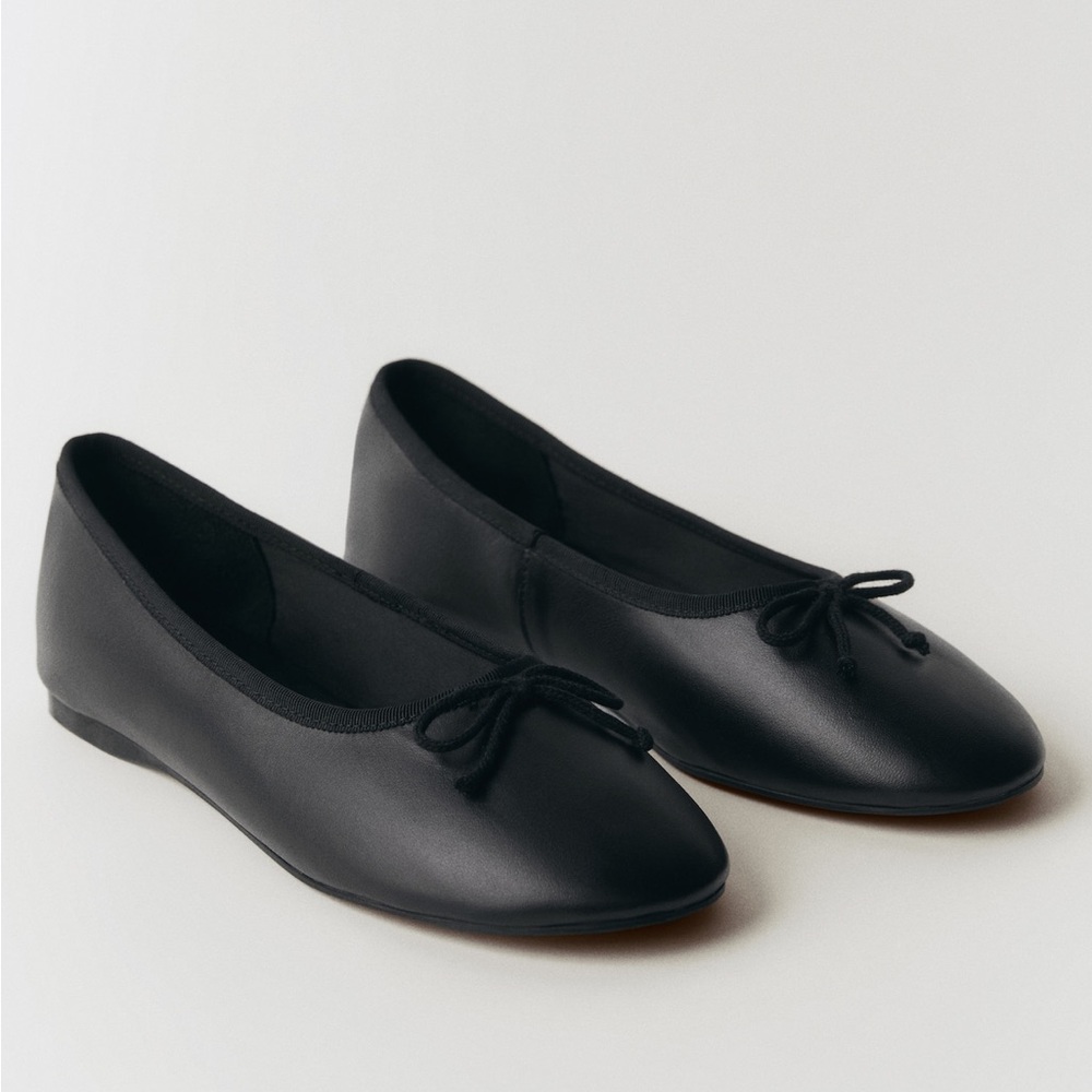 Mango MNG LEATHER BALLET FLATS WITH BOW in Black Shoes Euro 36 US 6 New